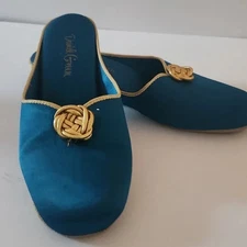 Vintage Daniel Green Satin Wedge Slippers 8 | NOS Pinup Slippers | Boudoir