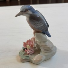 Lladró Porcelain Blue Bird Figurine with Pink Flowers, Spain, #4509