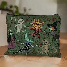 Enchanted Cat, Witch, Moon, Sun cosmetic storage bag