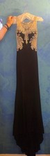 Dave  Johnny Black w/ Sheer Beaded Rhinestone Top Floor-Length Gown Size 0 NWT