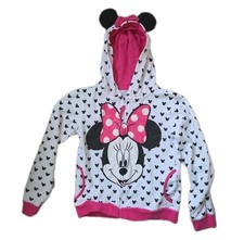 Disney Minnie Mouse Girls Hoodie White Polka Dot Bow Ears Zip Size 12-14