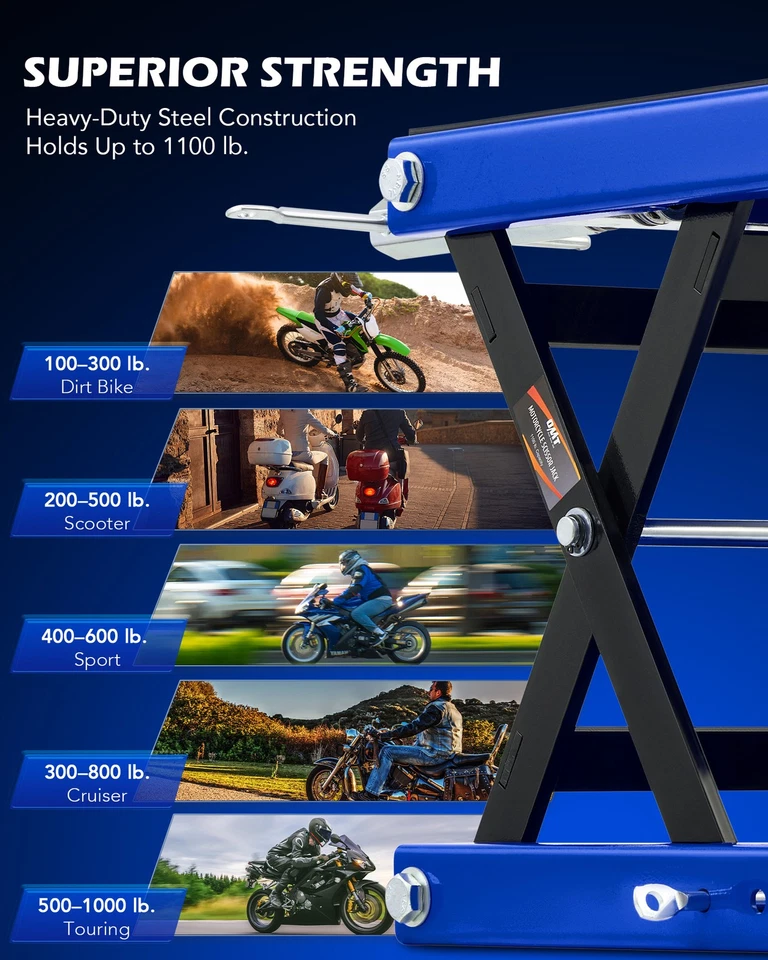 OMT 1100lb Motorcycle Scissor Jack Lift Wide Deck T Handle Hoist Stand ATV Bike - Imagem 4 de 4