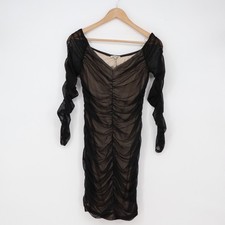 Charlotte Russe Dress Womens M Black Ruched Mesh Bodycon Long Sleeve Good