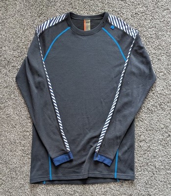 Men's HELLY HANSEN Warm Gray Blue Base Layer Wool Blend Top Size XL LIFA