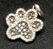 Sterling Silver Sparkling Paw Print Charm Signed JWBR 1/2"