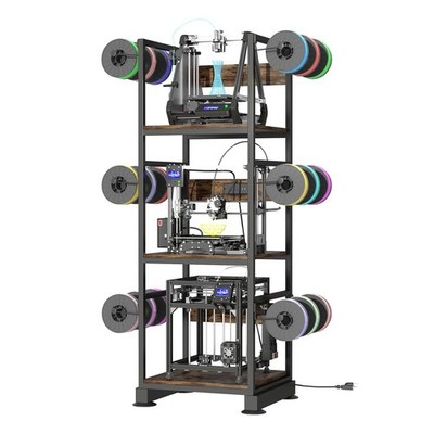 3D Printer Stand Heavy Duty Filament Storage Power Outlet Retro Brown MILEFA