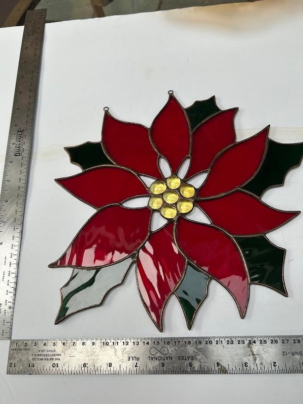 Stained Glass Poinsettia Light Catcher 12" diameter