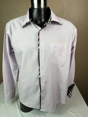 Burberry Men s Pink Long Sleeve Contrast Cuff & Trim Shirt 43 - 17.5