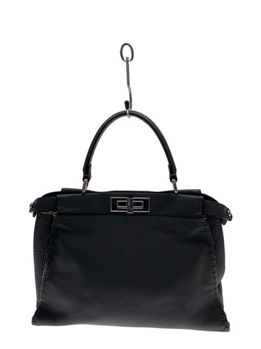 FENDI Handbag Peekaboo Leather BLK Plain Used