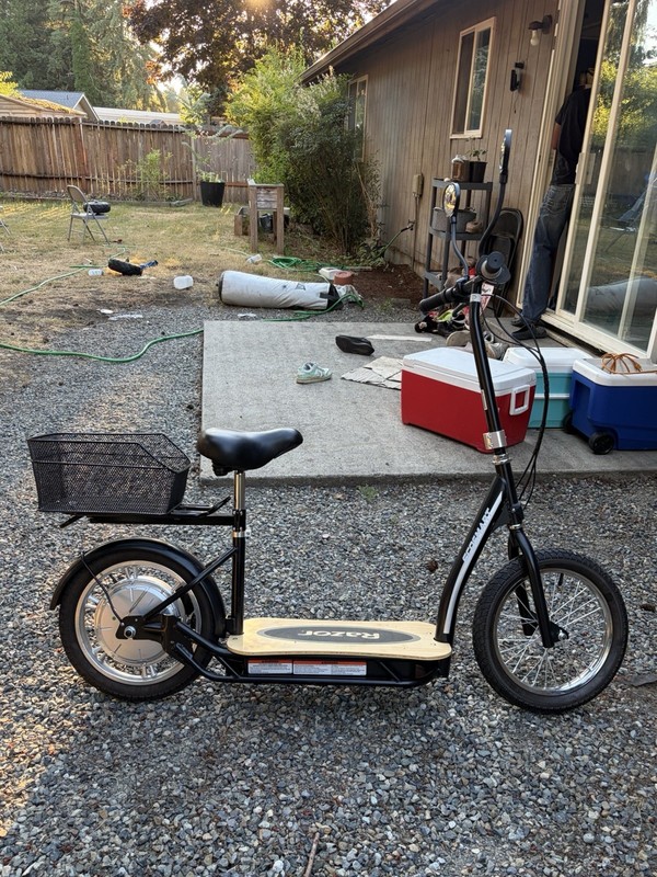 Razor EcoSmart Seated Electric Scooter w/ Rear Basket, Black/Beige