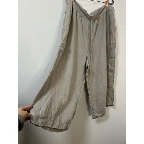 FLAX Linen Blend Cargo Pants Beige Cropped Wide Leg Drawstring Women's Size 1G