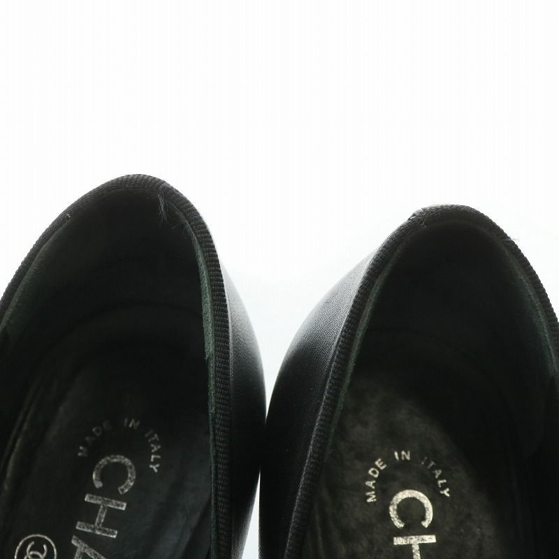 CHANEL Pumps Leather Round Toe with Ribbon and Coco Mark Size US 6.5 Black Women thumbnail 7