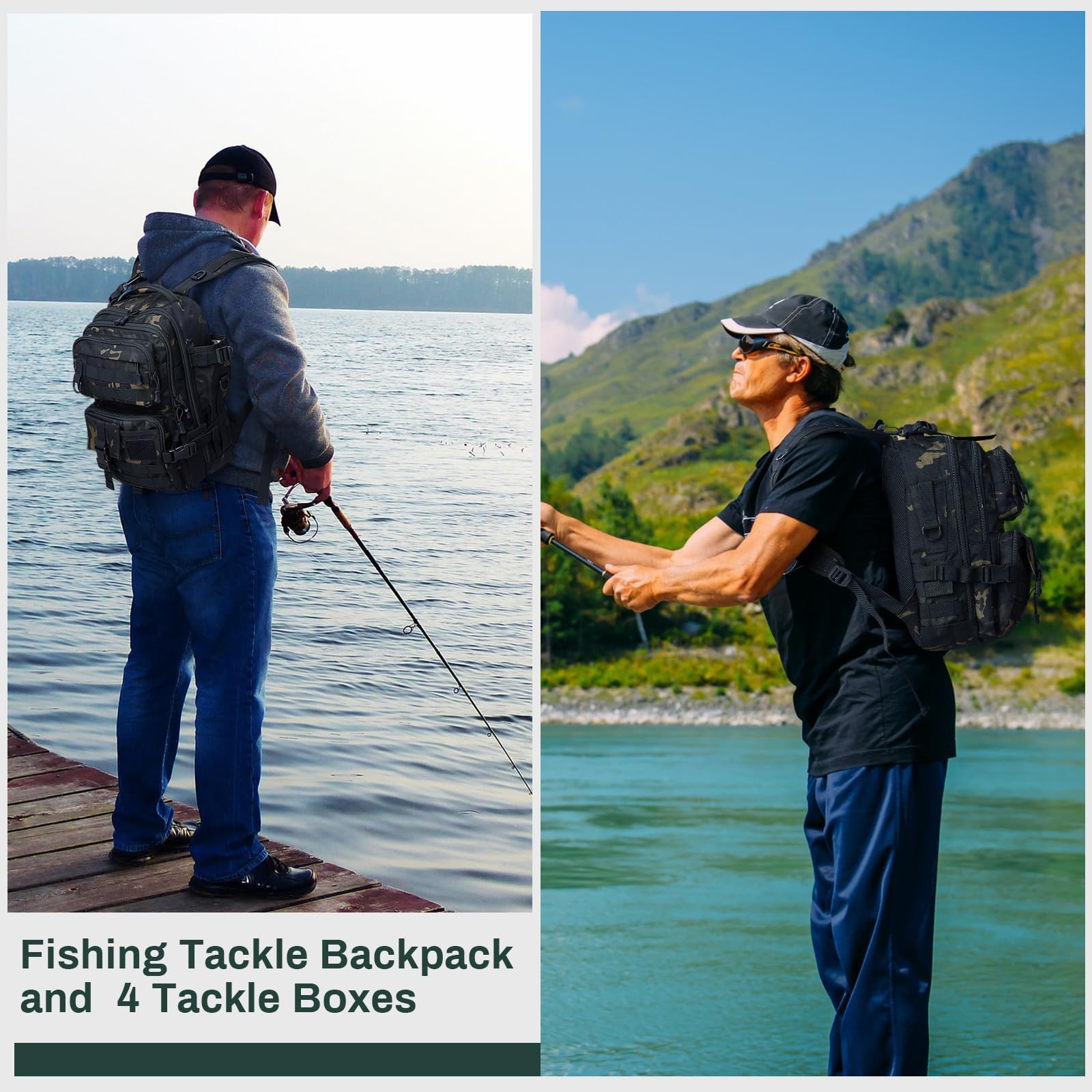 Fishing Tackle Backpack with Rod Holders and 4 Tackle Boxes Large Storage Fishin