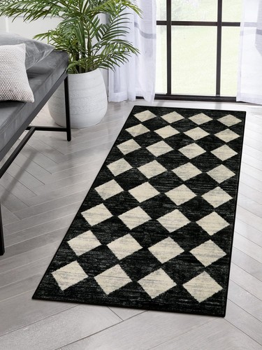 Washable Black and White Kitchen Runner Rug, 2x5 Soft Non Slip Laundry Room R...