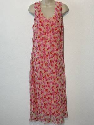 Dressbarn Pink Midi Dress Cherry Print Sz 16 Sleeveless V Neck Wedding Brunch