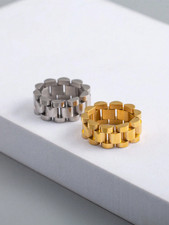 Womens Watch Band Ring 18K Gold Plated Stainless Steel Chain Link Statement