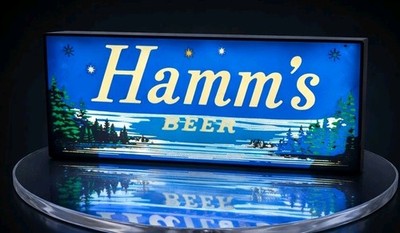Hamms Beer Lake MCM Stars 3D Printed LED Light-Up Sign 9'' Decor Lamp