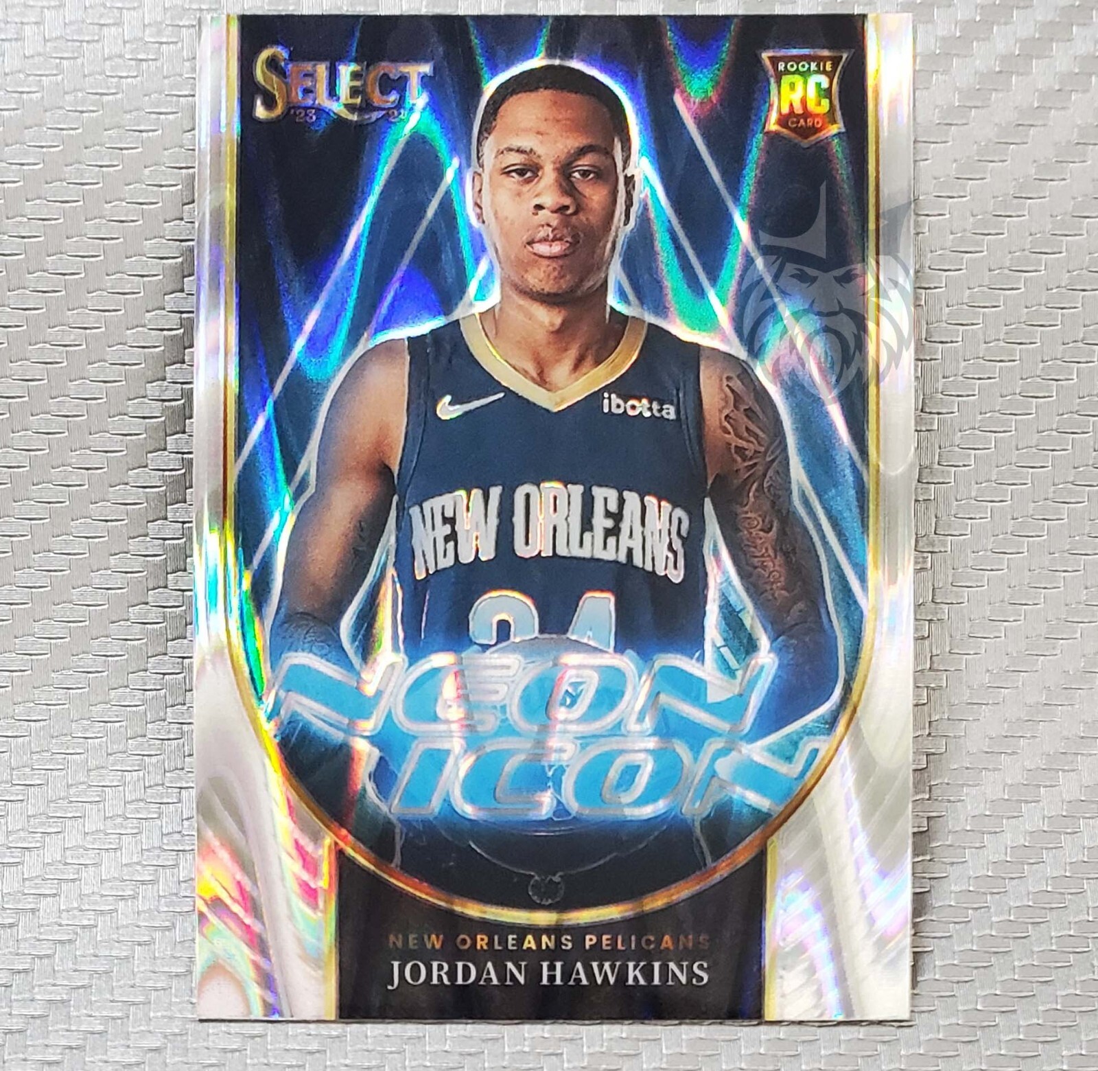 Jordan Hawkins RC SP 📈2023-24 Select Rookie Neon Icon Tectonic Silver Prizm #25
