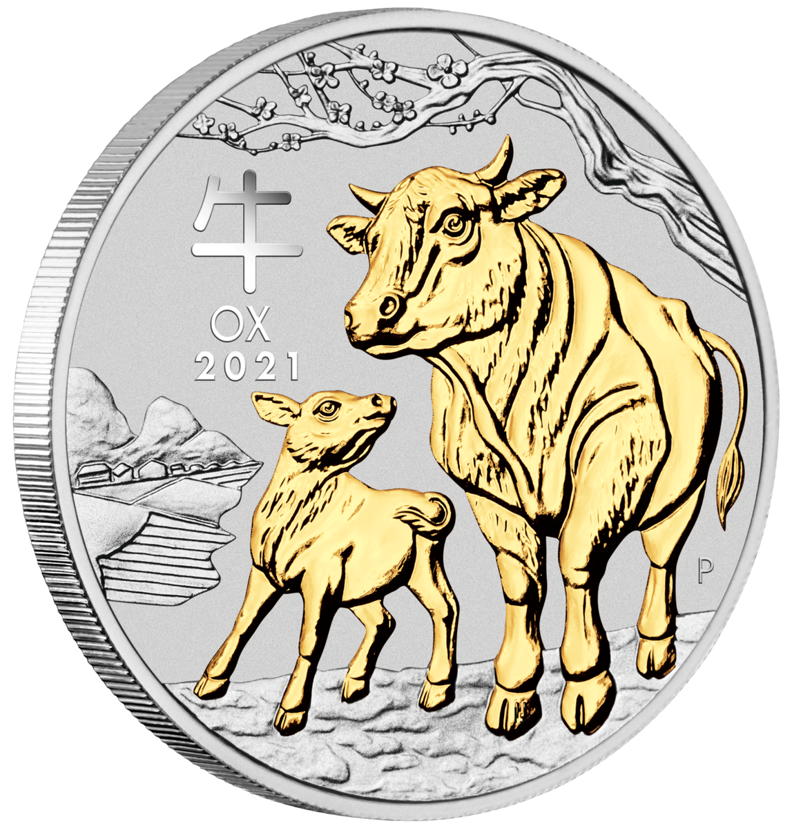 2021 Australia Lunar Year of the OX GILDED 1oz Silver $1 Coin w