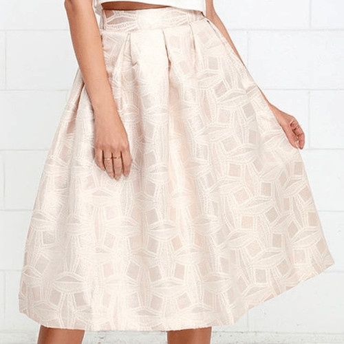 LuLus Beauty in Abundance Light Gold Jacquard Midi Skirt