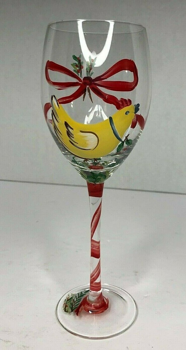 Retired One of Twelve Days Christmas Wine Glass Goblet Block Three French  Hens