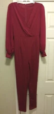 Womens Red Bodysuit Long Sleeve Rompers V Neck Jumpsuit Sz Small
