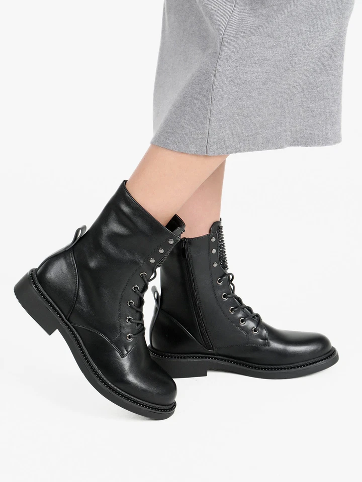 Solada Anfibi donna stringati con zip e strass - Immagine 2 di 4