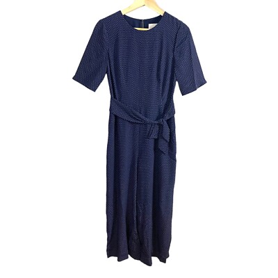 L.K. Bennett Polka Dot Silk Jumpsuit US Size 2 Navy White New