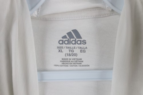 Adidas Boys XL Distressed Spell Out Taped Logo Lightweight Hoodie T-Shirt White - Picture 7 of 11