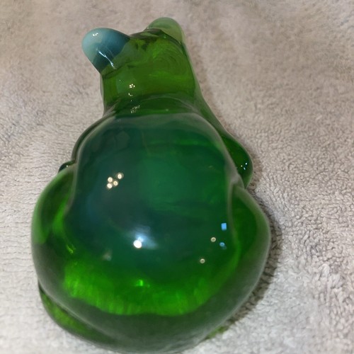 Vintage Mosser Art Glass 1990's Reclining Cat translucent emerald Green glass - Foto 4 di 6