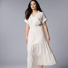 Simply Vera Vera Wang Women's V-Neck Maxi White XS Shirt Dress Partially lined