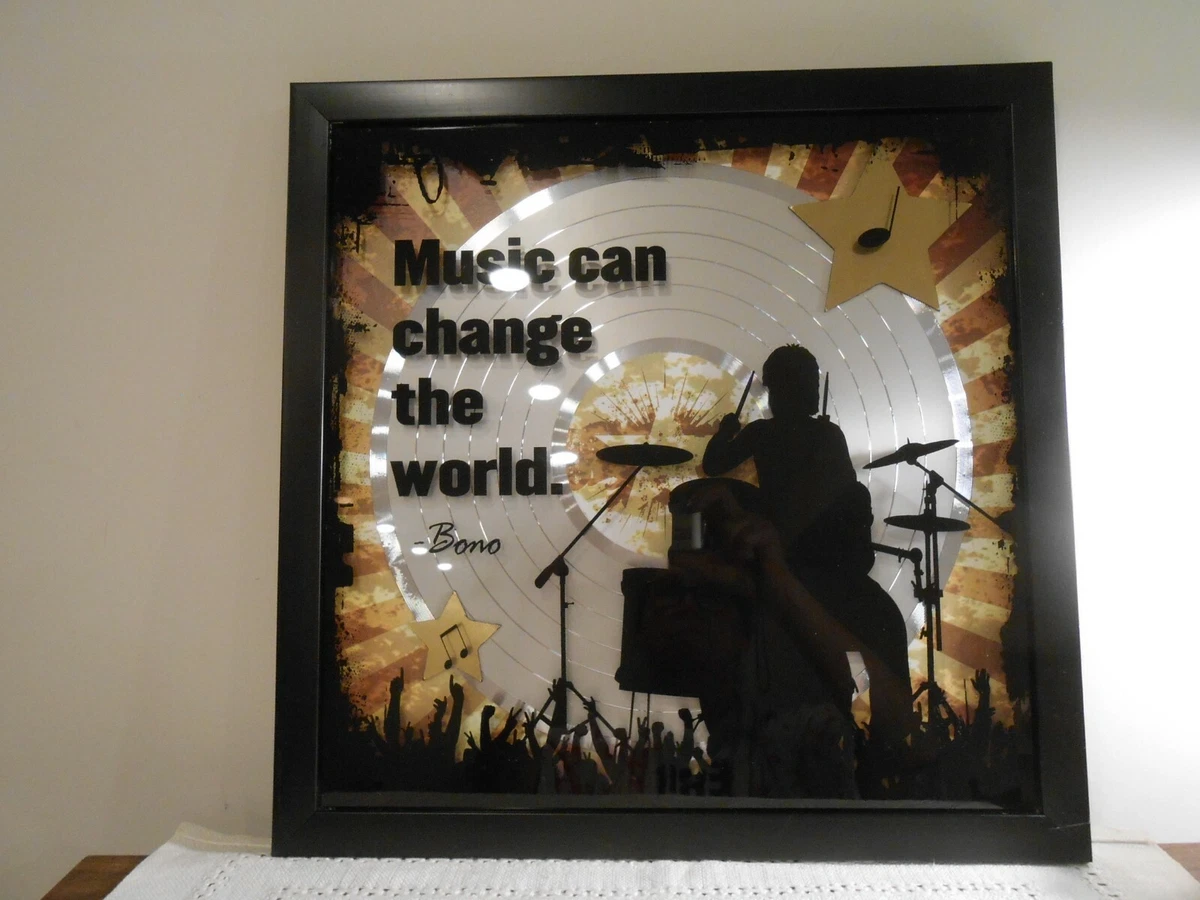 Schlagzeuger Schlagzeug Wandbild Bild "Musik kann die Welt verändern" BONO U2 Zitat LP