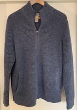 LL Bean Blue Chunky Knit Full Zip Grandpa Cardigan Sweater Pockets Men  s L