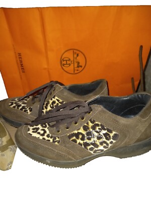Verona di Marco Women's Animal Print Suede Sneakers Brown Size 38 Made in Italy