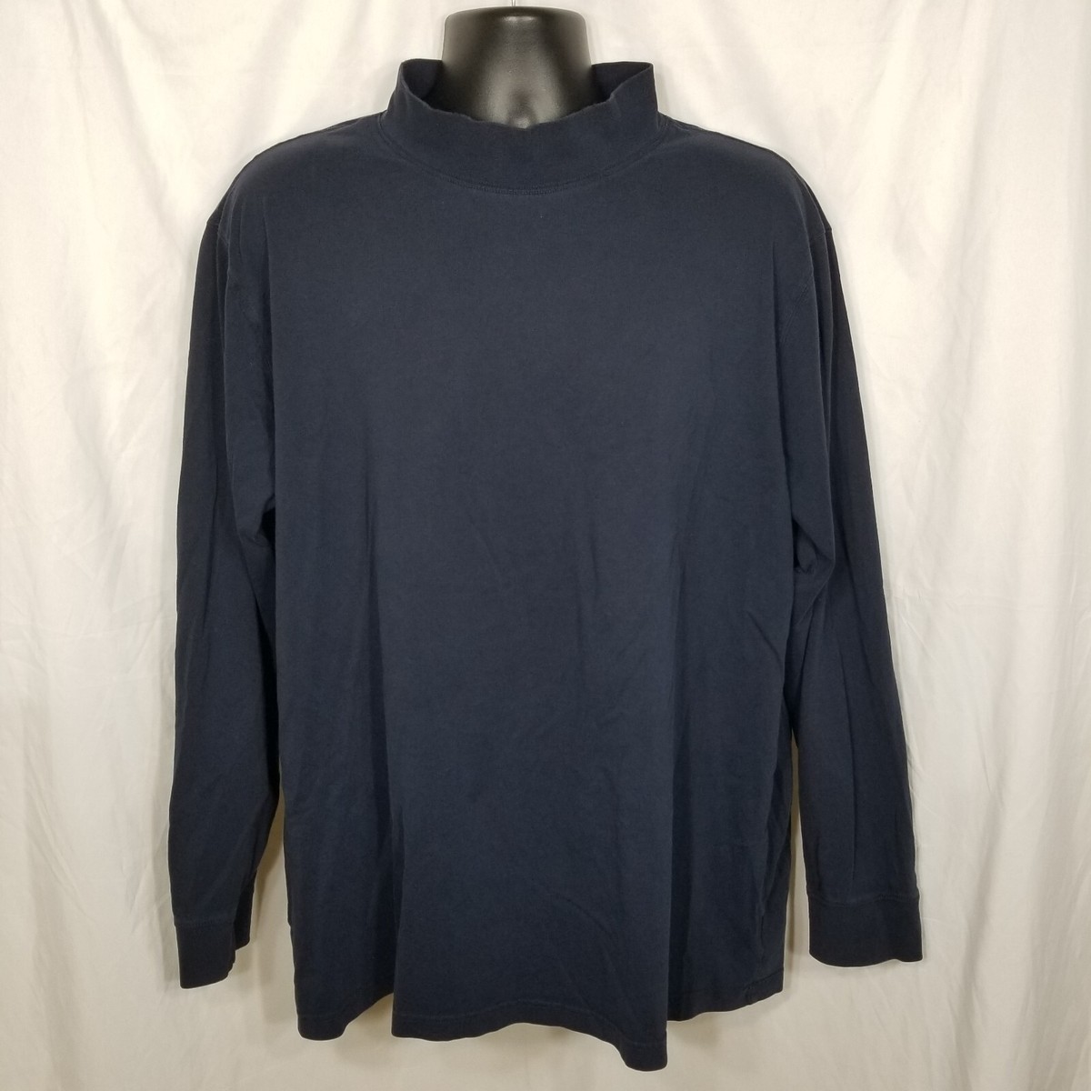 Mens Lands End Super-T Mock Turtleneck Navy Blue Cotton Size XXL 2XL Classic