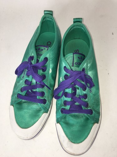 Adidas Women's Green Satin Sneakers Green and White Satin Shoes Size 7.5 US RARE - Picture 2 of 8