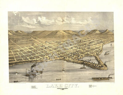 Panoramic Map of Lake City MN 16x20