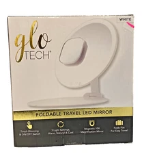 GloTech Foldable Travel LED Mirror, White