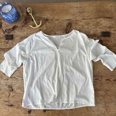 Japanese Brand United Arrows Green Label Relaxing 3/4 Sleeve V-neck Cream Shirt