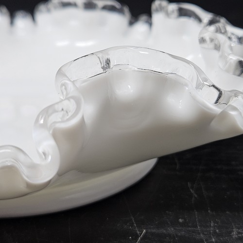 Vintage Fenton Silver Crest White Milk Glass Ruffled Edge Footed Bowl 8" - Picture 7 of 12
