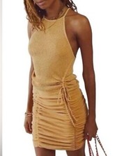 Free People One Women’s Kayla Thermal Mini Dress Yellow Sz: Large NWT