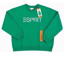 NWT ESPRIT Women's Fleece Logo Crewneck Sweatshirt Green XXL 2XL Viral 80s Fun