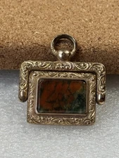 Antique Gold Filled Double Sided Reversible Agate Pocket Watch Chain Fob
