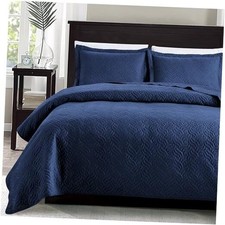 Quilts for Queen Bed Navy Blue Full/Queen 90"x96" Wave Pattern Navy