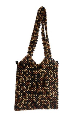 Zara Beaded Shoulder Bag Wooden Beads Boho Neutral Statement Tote Bag