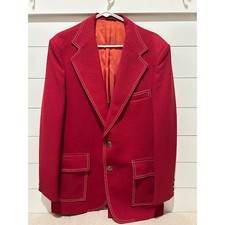 Vintage Sears The Mens Store Red Knit Blazer White Topstitch 2 Button Jacket