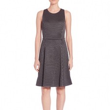Theory Trekana Compass Knit Jacquard Dress Fit Flare Polka Dot Size 8 Workwear