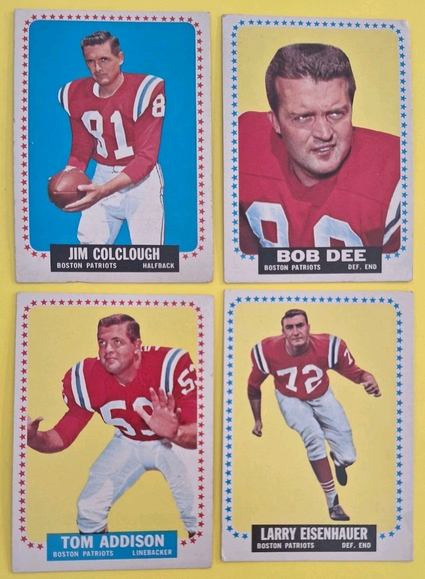 Lot 4 Boston Patriots 1964 Topps 1 Tom Addison 6 Colclough 7 Dee 8 Eisenhauer 