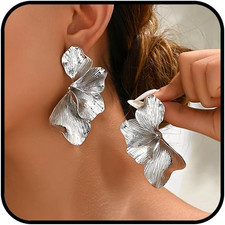 Flower Leaf Dangle Stud Earrings for Women, Trendy Hypoallergenic Gold Plated Ha