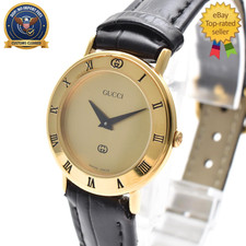 New Belt [ NEAR MINT ] Vintage GUCCI 3000L Gold Dial Plated Quartz Women's Watch